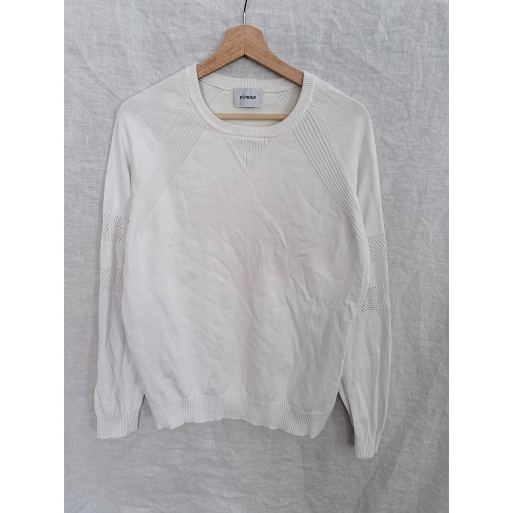 Dondup Sweater Women White Cotton Raglan Pointelle Knit Italy Size 46